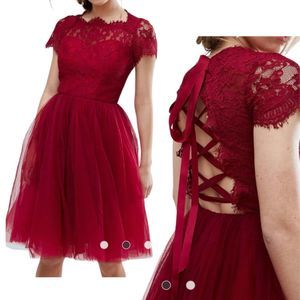 NWT Chi Chi London Katherin Burgundy Red Lace Tulle  Dress Size 12